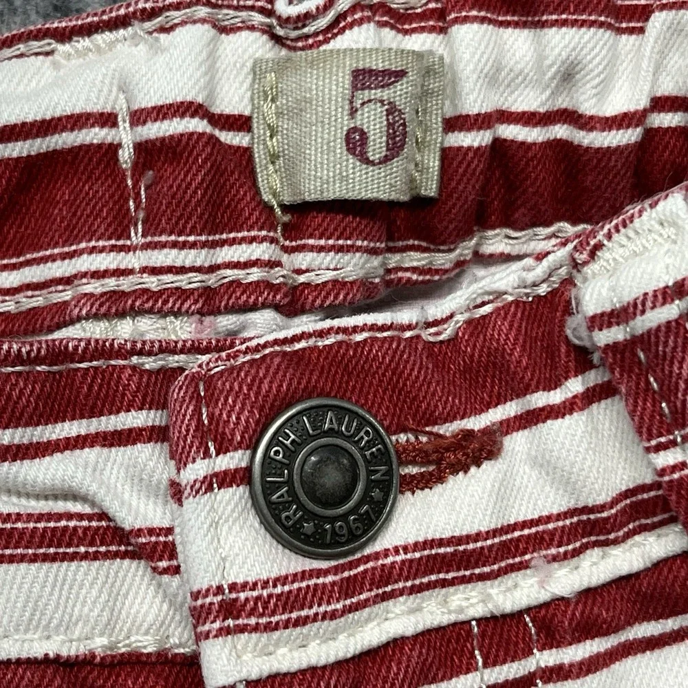 Polo Ralph Lauren Denim Shorts Girls 5 Red White Striped Designer Preppy